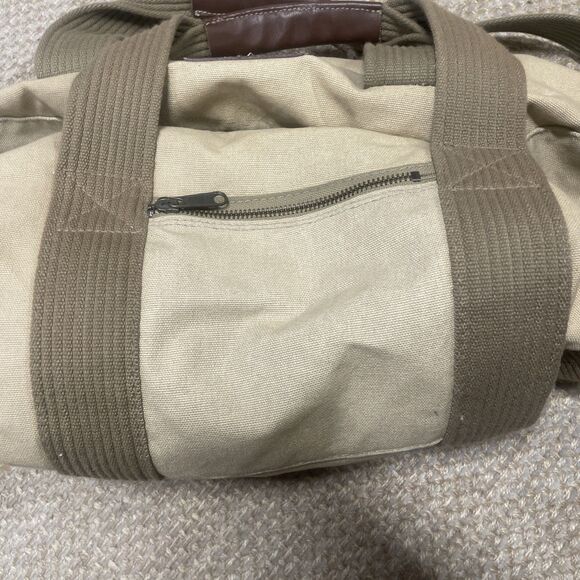 Eddie Bauer canvas duffle bag travel leather handle shoulder strap Tan Vintage - Picture 3 of 11